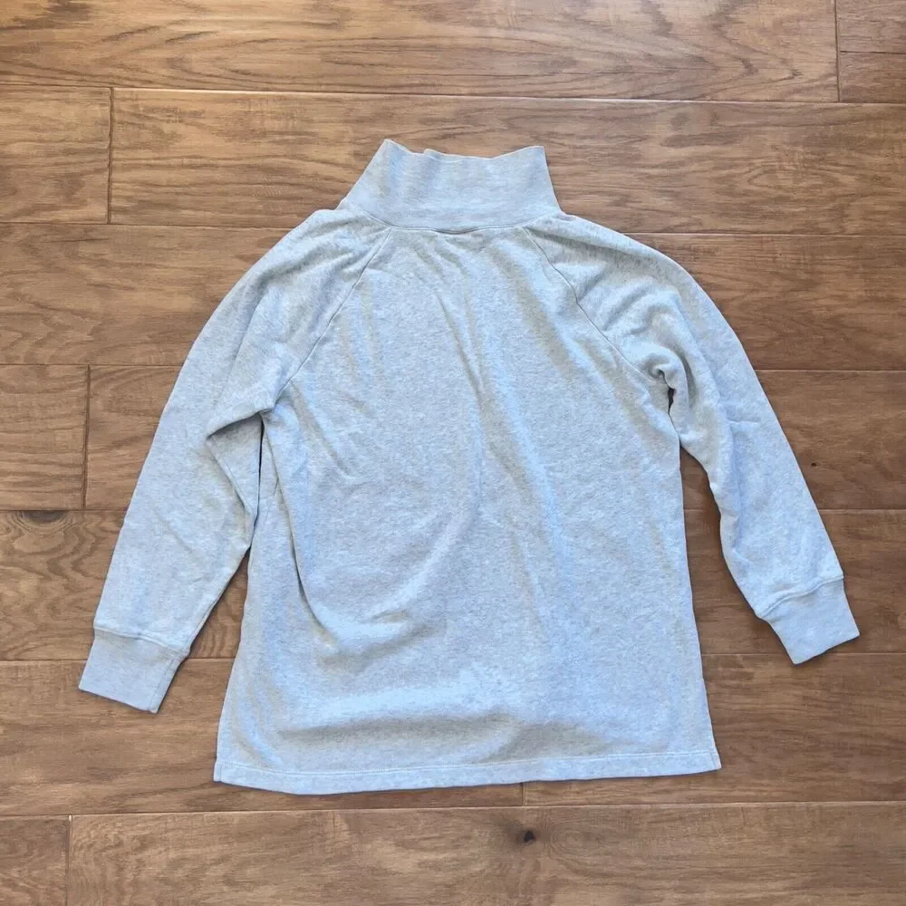 J.Crew Tunic Sweatshirt Size S Heather Gray Wide Button-Collar Cloudspun Fleece